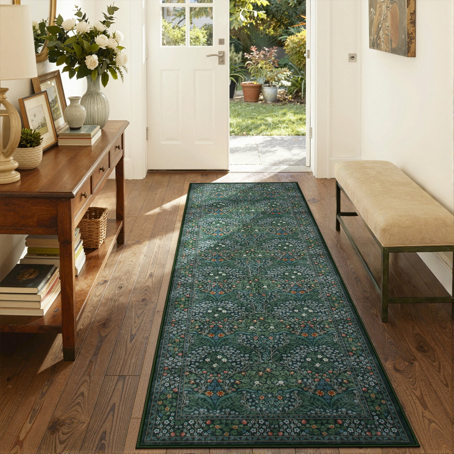 Lahome Floral Area Rugs – Soft Washable for Living Room & Bedroom, Boho Non Slip Low Pile Large Throw Carpet, Forest Stain Resistant, Ideal for Farmhouse Dining Room Office