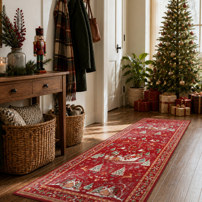 Lahome Decor  Christmas Area Rug, Washable Rug for Living Room, Non Slip Low Pile Soft Bedroom Rug Xmas Tree Elk Indoor Floor Carpet for Dining Room Winter Holiday Decor
