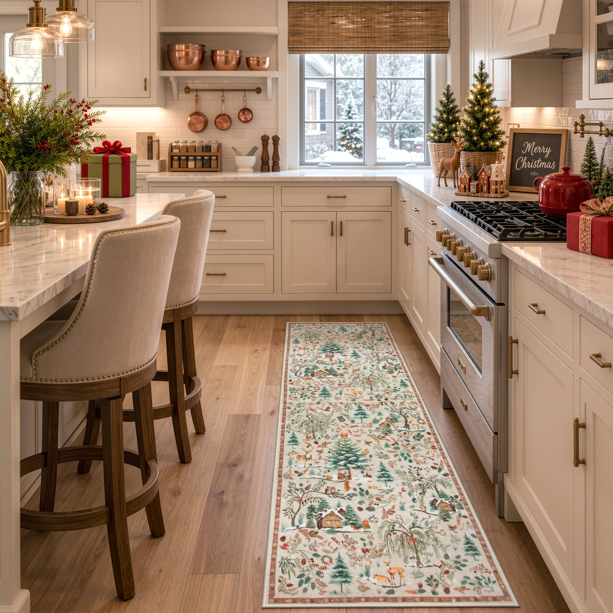 Wonnitar Christmas Washable Rug, Non Slip Christmas Entryway Area Rug, Soft Xmas Living Room Throw Rug, Ultra Thin Indoor Floor Carpet for Kitchen Bedroom Holiday Decor