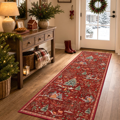 Wonnitar Christmas Washable Rug, Non Slip Christmas Entryway Area Rug, Soft Xmas Living Room Throw Rug, Ultra Thin Indoor Floor Carpet for Kitchen Bedroom Holiday Decor