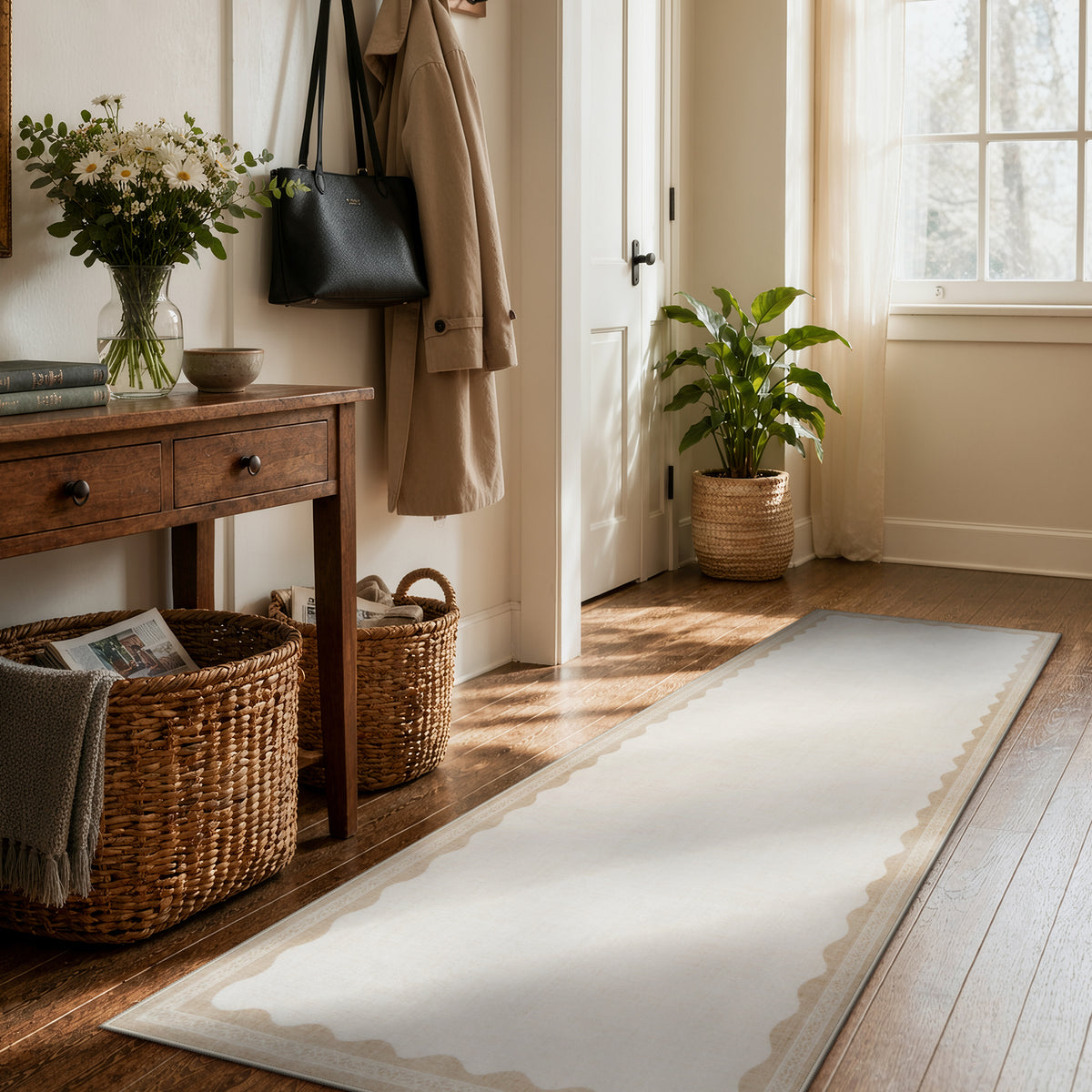 Lahome Modern Minimalism Rug for Living Room ,Scalloped Area Rug ,Non Slip Machine Washable Rugs ,Solid Rug Low Pile Boho Rug for Bedroom Dining Room Office Farmhouse