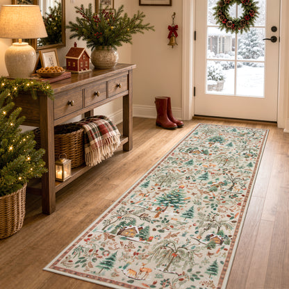 Wonnitar Christmas Washable Rug, Non Slip Christmas Entryway Area Rug, Soft Xmas Living Room Throw Rug, Ultra Thin Indoor Floor Carpet for Kitchen Bedroom Holiday Decor