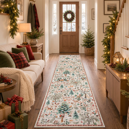 Wonnitar Christmas Washable Rug, Non Slip Christmas Entryway Area Rug, Soft Xmas Living Room Throw Rug, Ultra Thin Indoor Floor Carpet for Kitchen Bedroom Holiday Decor