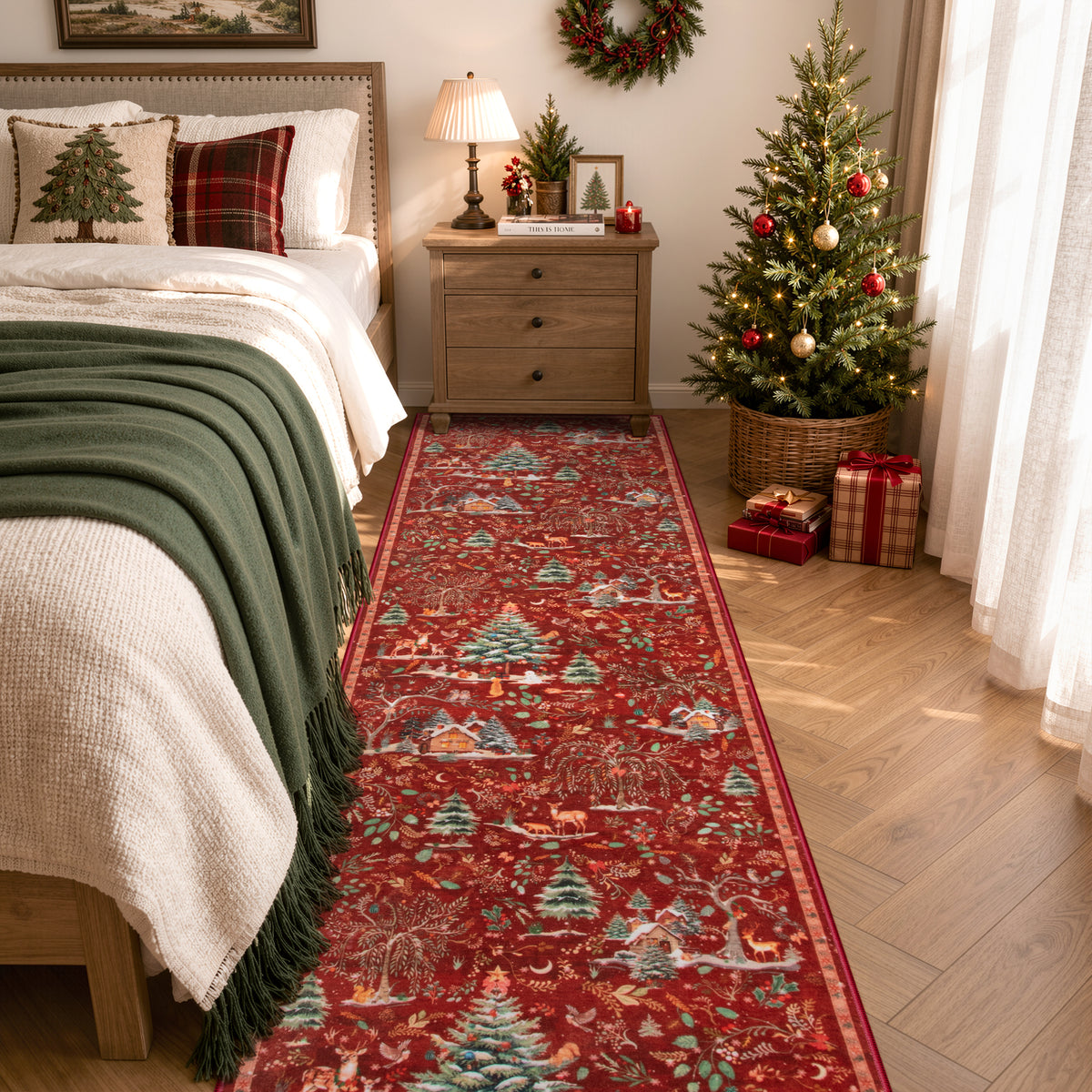Wonnitar Christmas Washable Rug, Non Slip Christmas Entryway Area Rug, Soft Xmas Living Room Throw Rug, Ultra Thin Indoor Floor Carpet for Kitchen Bedroom Holiday Decor