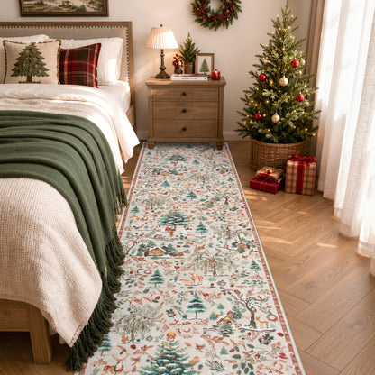 Wonnitar Christmas Washable Rug, Non Slip Christmas Entryway Area Rug, Soft Xmas Living Room Throw Rug, Ultra Thin Indoor Floor Carpet for Kitchen Bedroom Holiday Decor