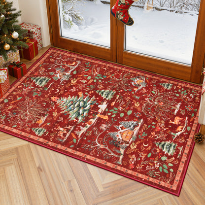 Wonnitar Christmas Washable Rug, Non Slip Christmas Entryway Area Rug, Soft Xmas Living Room Throw Rug, Ultra Thin Indoor Floor Carpet for Kitchen Bedroom Holiday Decor