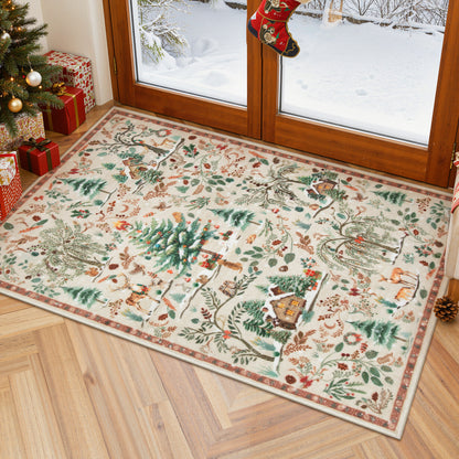 Wonnitar Christmas Washable Rug, Non Slip Christmas Entryway Area Rug, Soft Xmas Living Room Throw Rug, Ultra Thin Indoor Floor Carpet for Kitchen Bedroom Holiday Decor