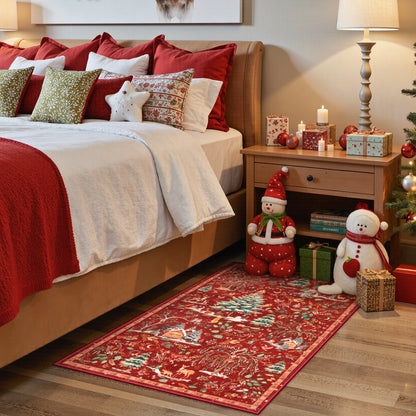 Wonnitar Christmas Washable Rug, Non Slip Christmas Entryway Area Rug, Soft Xmas Living Room Throw Rug, Ultra Thin Indoor Floor Carpet for Kitchen Bedroom Holiday Decor