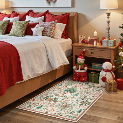 Wonnitar Christmas Washable Rug, Non Slip Christmas Entryway Area Rug, Soft Xmas Living Room Throw Rug, Ultra Thin Indoor Floor Carpet for Kitchen Bedroom Holiday Decor