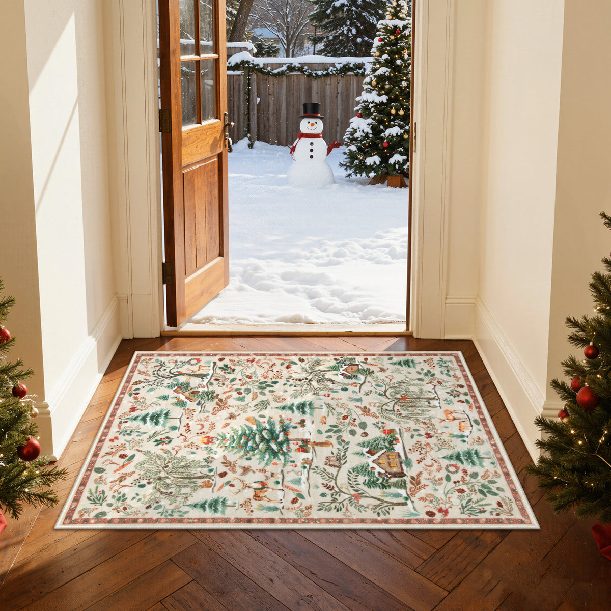 Wonnitar Christmas Washable Rug, Non Slip Christmas Entryway Area Rug, Soft Xmas Living Room Throw Rug, Ultra Thin Indoor Floor Carpet for Kitchen Bedroom Holiday Decor