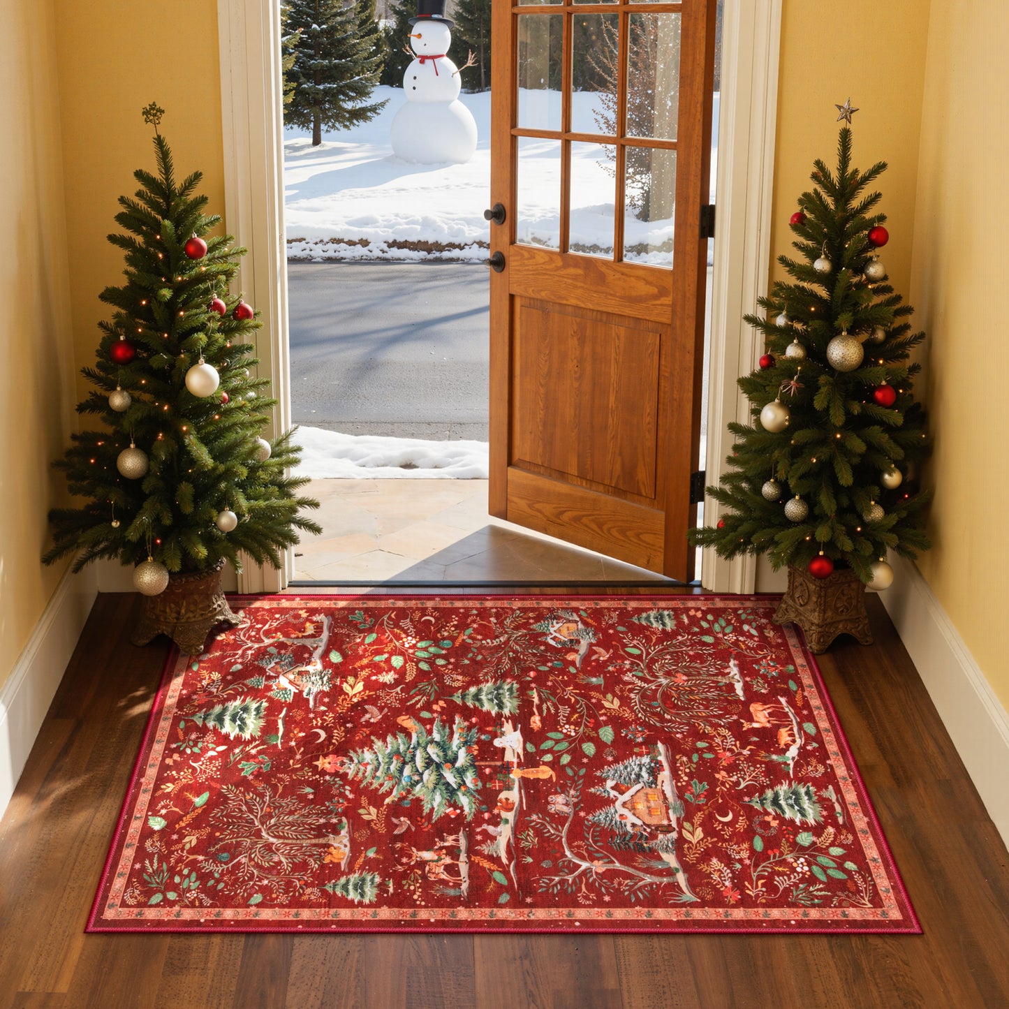 Wonnitar Christmas Washable Rug, Non Slip Christmas Entryway Area Rug, Soft Xmas Living Room Throw Rug, Ultra Thin Indoor Floor Carpet for Kitchen Bedroom Holiday Decor