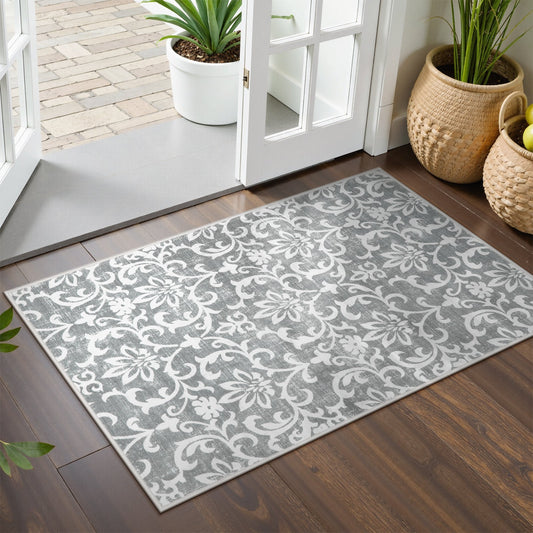 Lahome Decor Washable Rug for Bedroom, Vintage Area Rug for Dorm Room, Indoor Soft Distressed Floral Throw Rugs Non-Slip Backing for Entryway Farmhouse Kitchen Kids Playroom Walmart Walmart 2' x 3' Lahome Decor-Light Grey