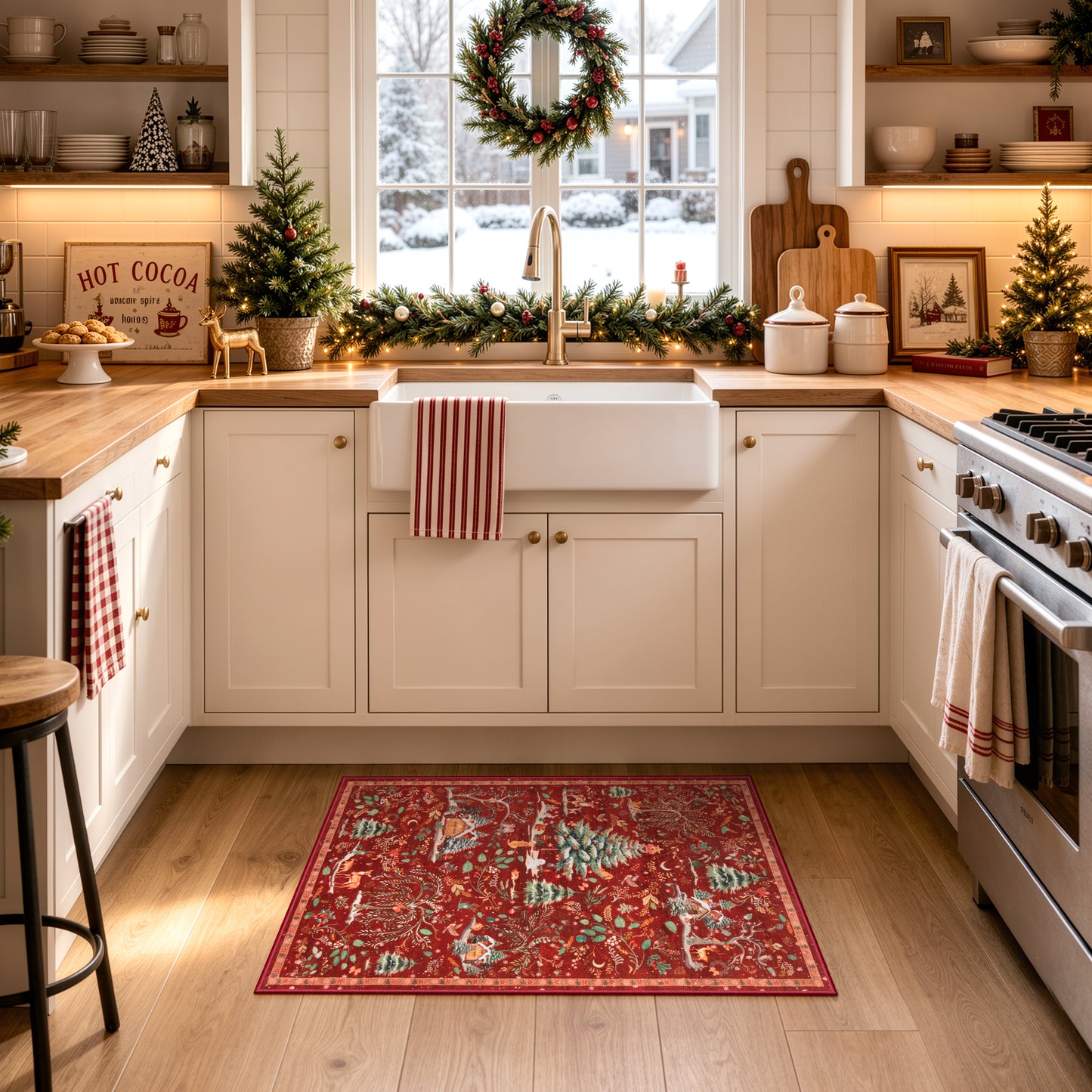 Wonnitar Christmas Washable Rug, Non Slip Christmas Entryway Area Rug, Soft Xmas Living Room Throw Rug, Ultra Thin Indoor Floor Carpet for Kitchen Bedroom Holiday Decor