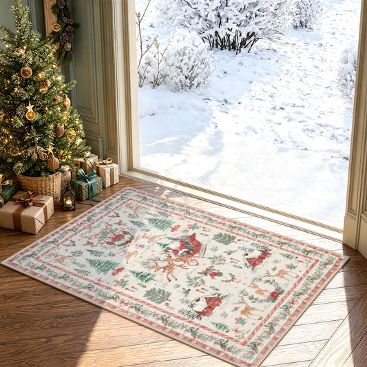 Lahome Christmas Rug, Christmas Runner Rug, Holiday Machine Washable Non Slip Christmas Xmas Decoration Kitchen Rug Mat, Indoor Christmas Carpets for Living Room, Snowflake Rug