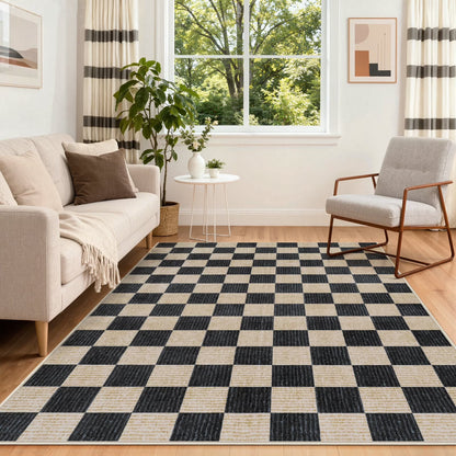 RUG ROBOT Washable Area Rugs for Living Room, Non-Slip Rugs for Bedroom, Farmhouse Checkered Rug, Soft Large Carpet for Kitchen Playroom