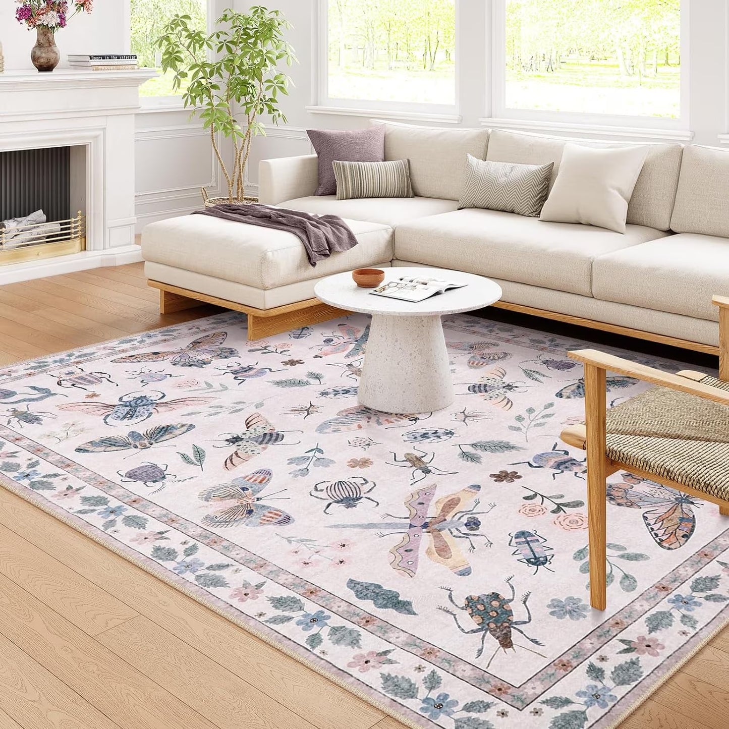Moynesa Insect Print Washable Area Rugs, Soft Rugs for Living Room Ultra-Thin Non-Shedding Modern Bedroom Rug, Stain Resistant Throw Rug Large Carpet for Dining Room
