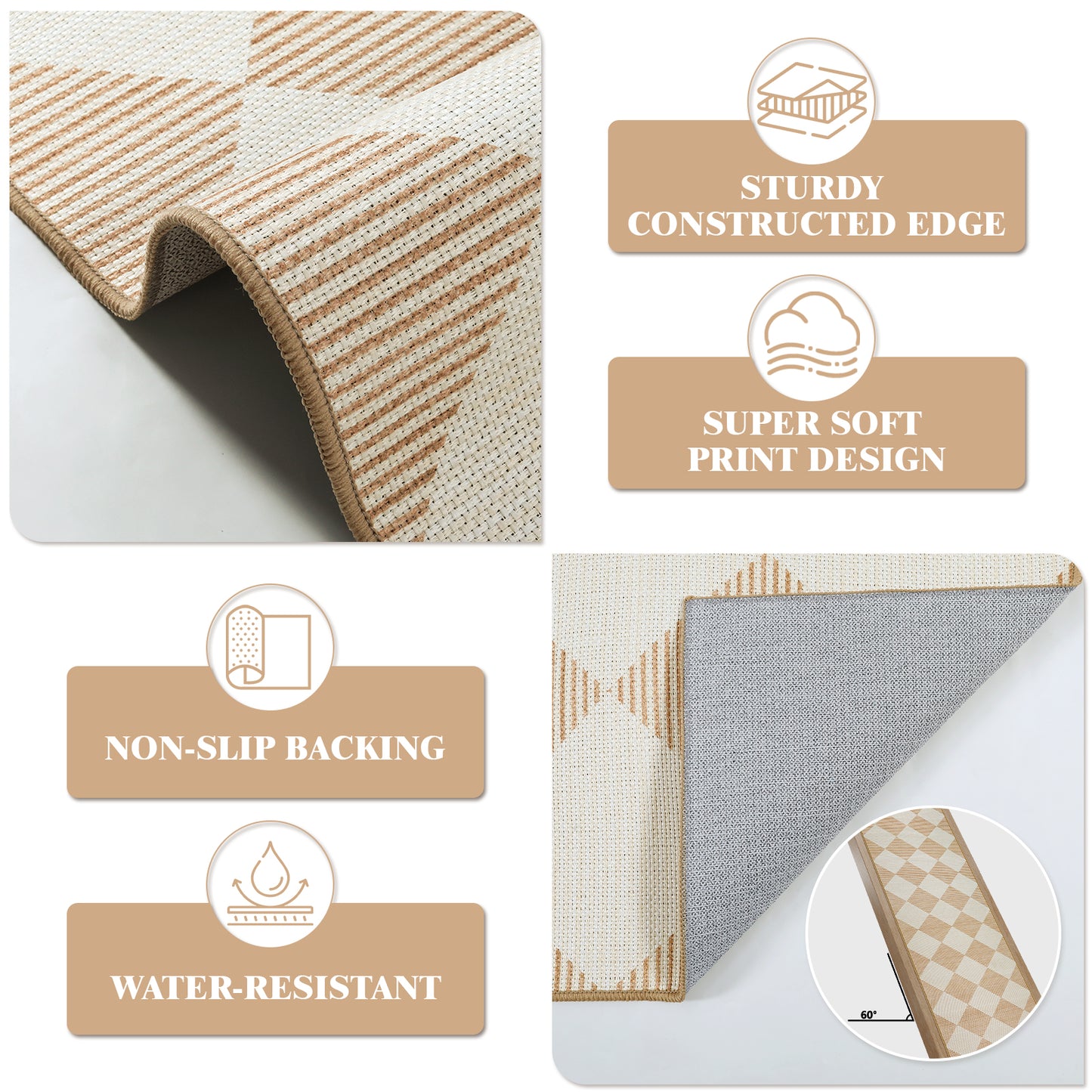 SUNDEREY Easy Jute Area Rugs for Entryway, Washable Non-Slip Modern Rugs for Living Room, Farmhouse Diamond Checkered Rug, Moroccan Soft Low Pile Carpet for Bedroom Office Dining Room