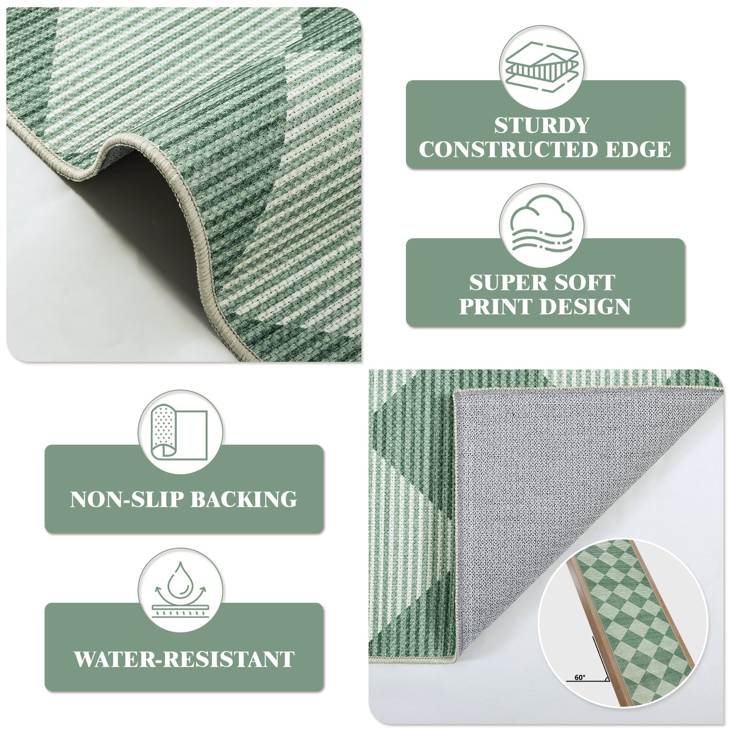 SUNDEREY Easy Jute Area Rugs for Entryway, Washable Non-Slip Modern Rugs for Living Room, Farmhouse Diamond Checkered Rug, Moroccan Soft Low Pile Carpet for Bedroom Office Dining Room