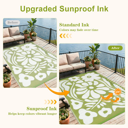 Moynesa Outdoor Rugs Waterproof, Plastic Straw RV Rugs for Outside, Large Portable RV Outdoor Rugs for Camping, Reversible Flower Picnic Mat for Camper Garden Tent