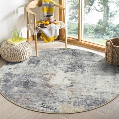 Moynesa Modern Abstract Round Rug,Gray Kitchen Rugs Soft Bedroom Circle Rugs Washable Living Room Mat, Contemporary Large Indoor Office Carpet for Mudroom Kitchen Apartment Basement