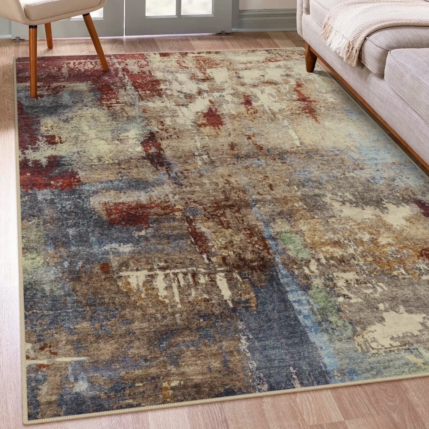 Moynesa Modern Abstract Round Rug,Gray Kitchen Rugs Soft Bedroom Circle Rugs Washable Living Room Mat, Contemporary Large Indoor Office Carpet for Mudroom Kitchen Apartment Basement