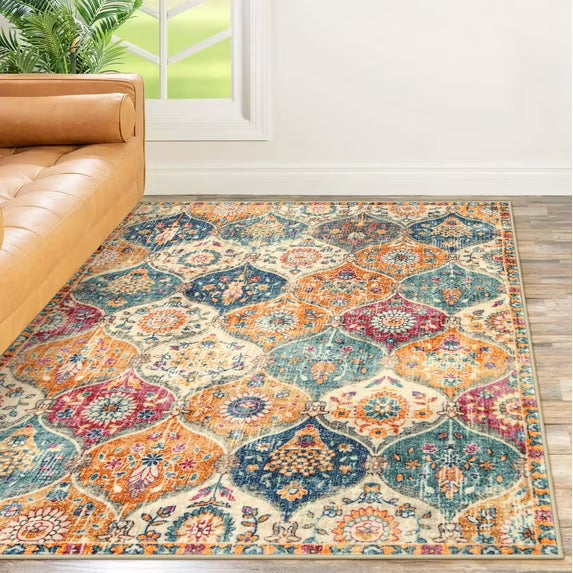 Moynesa Area Rug for Living Room Indoor Non-Slip Moroccan Trellis Washable Mat Large Oriental Accent Throw Rug for Kitchen Entryway Bathroom Bedroom Office Carpet