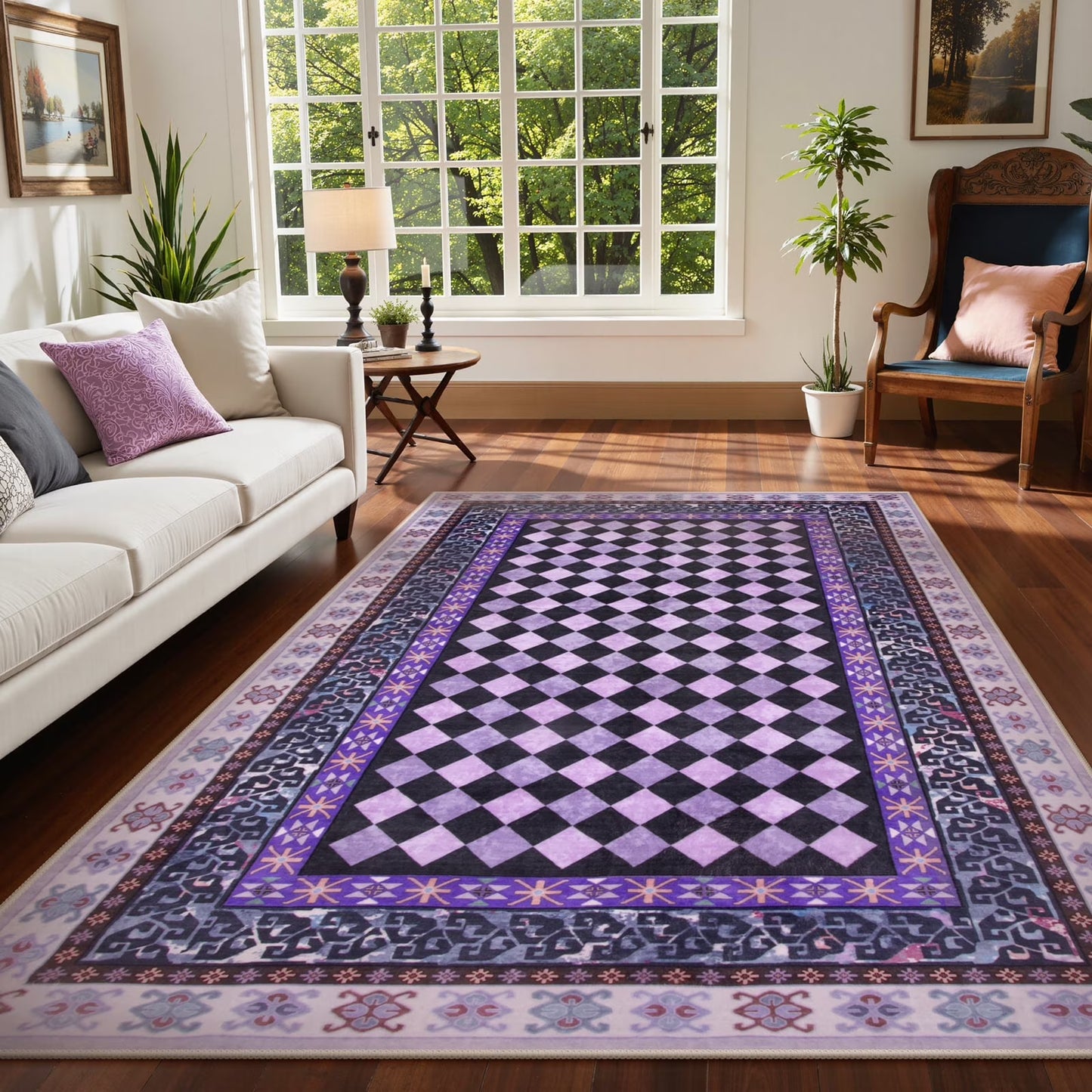 RUG ROBOT Washable Checkered Entryway Rugs, Non Slip Door Mat Indoor Entrance, Soft Stain Resistant Kitchen Mats for Floor, Small Throw Rug for Bathroom Entryway Bedroom