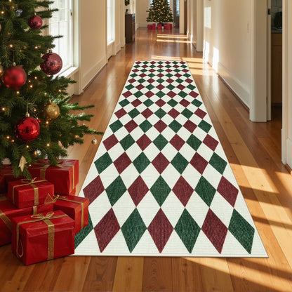 RUG ROBOT Christmas Area Rugs for Living Room, Checkered Machine Washable Large Carpet Rugs for Dining Room, Non Slip Soft Low Pile Farmhouse Geometric Modern Xmas decor Rugs for Bedroom