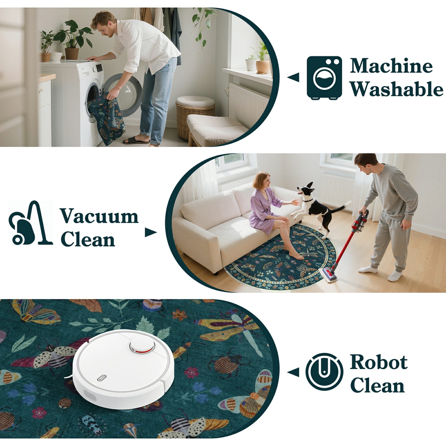 Moynesa Insect Area Rugs Washable Rug for Living Room Soft Natural Bedroom Rug Bug Accent Carpet for Dining Room Nursery Office Stain Resistant Non Slip