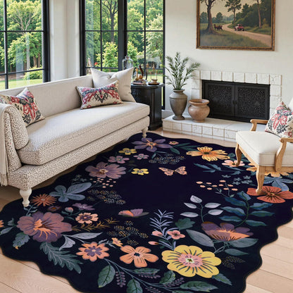 Moynesa Floral Washable Area Rugs, Soft Bedroom Large Rug for Living Room Ultra-Thin Non Slip Dining Room Rug, Stain Resistant Boho Rugs Easy Clean Throw Carpet for Office