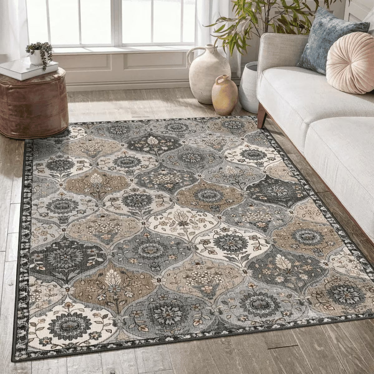Moynesa Area Rug for Living Room Indoor Non-Slip Moroccan Trellis Washable Mat Large Oriental Accent Throw Rug for Kitchen Entryway Bathroom Bedroom Office Carpet