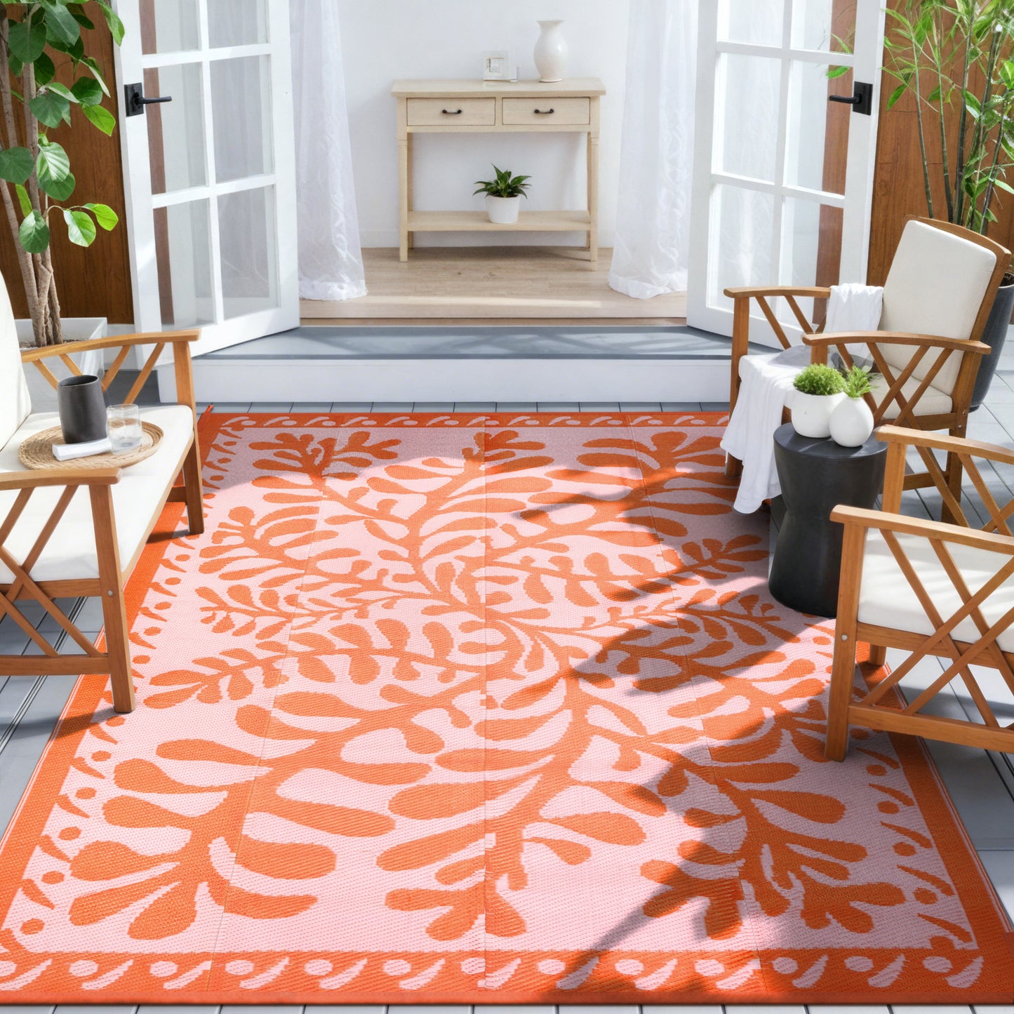 SUNDEREY Outdoor Rug, Waterproof Reversible Plastic Straw Mat for Patio, RV & Camping - Lightweight Carpet for Deck, Balcony & Backyard