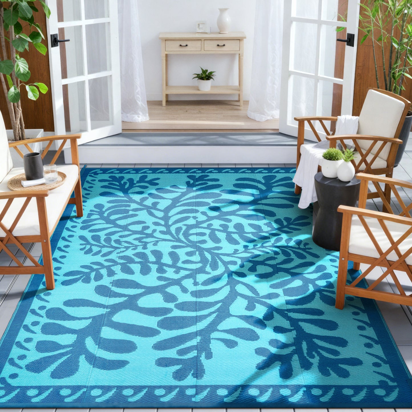 SUNDEREY Outdoor Rug, Waterproof Reversible Plastic Straw Mat for Patio, RV & Camping - Lightweight Carpet for Deck, Balcony & Backyard