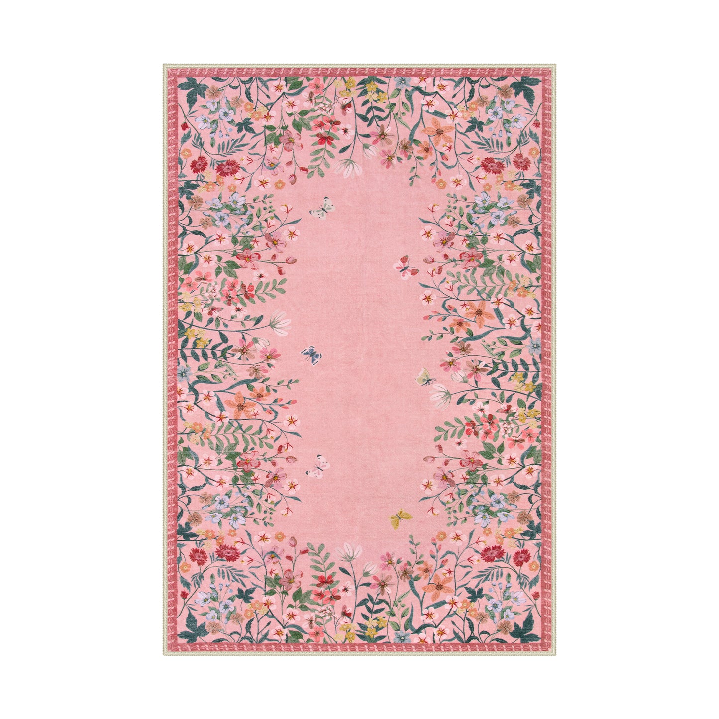 Wonnitar Floral Washable Rug, Rugs for Bedroom, Soft Low Pile Living Room Area Rug, Non-Slip Throw Carpet for Nursery Playroom