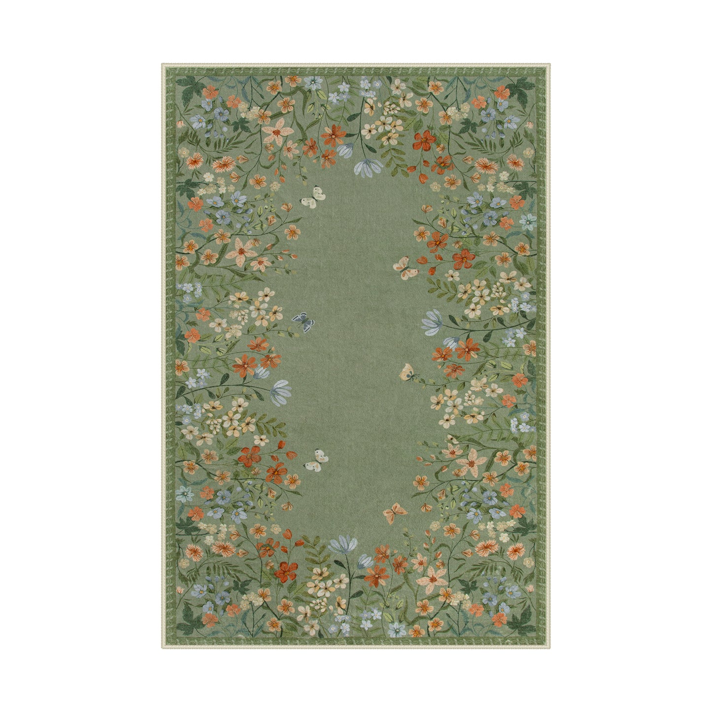Wonnitar Floral Washable Rug, Rugs for Bedroom, Soft Low Pile Living Room Area Rug, Non-Slip Throw Carpet for Nursery Playroom