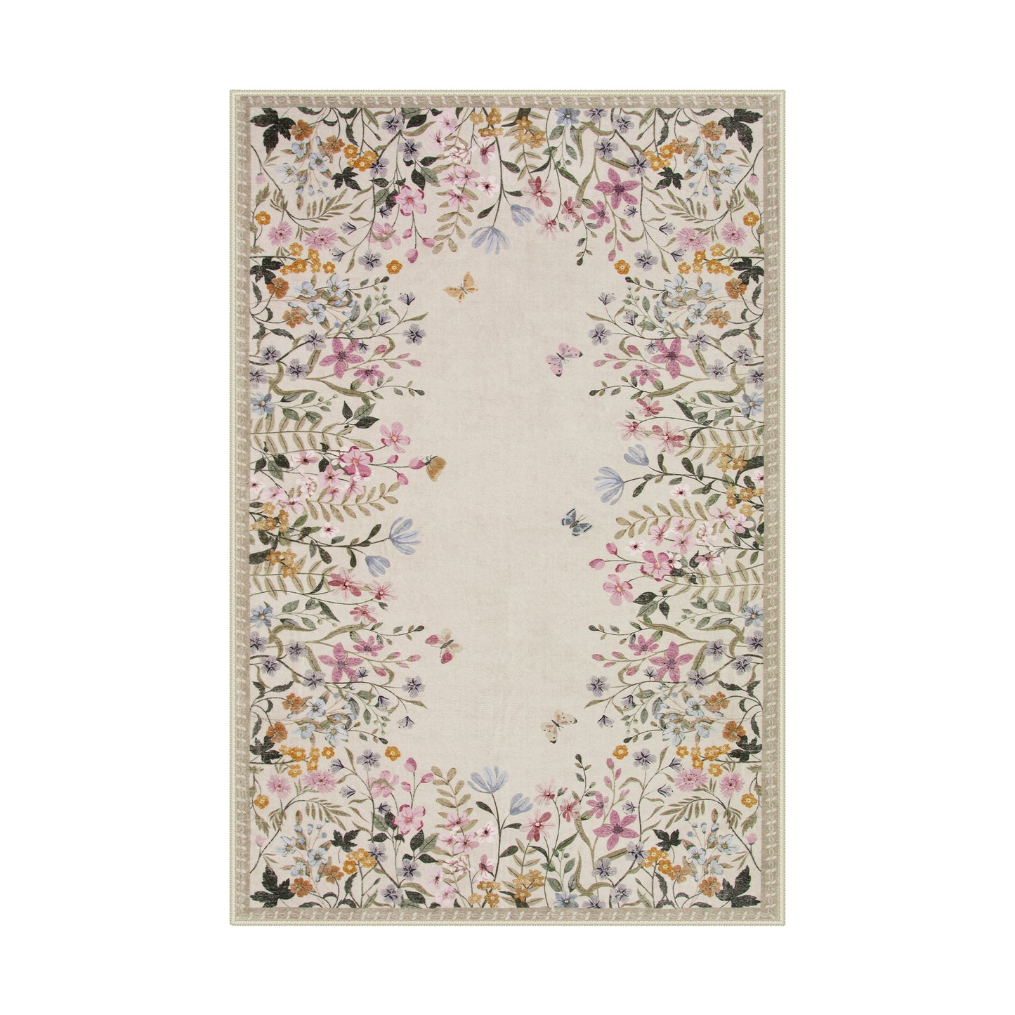 Wonnitar Floral Washable Rug, Rugs for Bedroom, Soft Low Pile Living Room Area Rug, Non-Slip Throw Carpet for Nursery Playroom