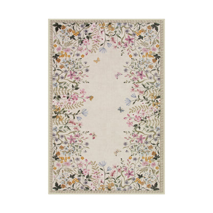 Wonnitar Floral Washable Rug, Rugs for Bedroom, Soft Low Pile Living Room Area Rug, Non-Slip Throw Carpet for Nursery Playroom