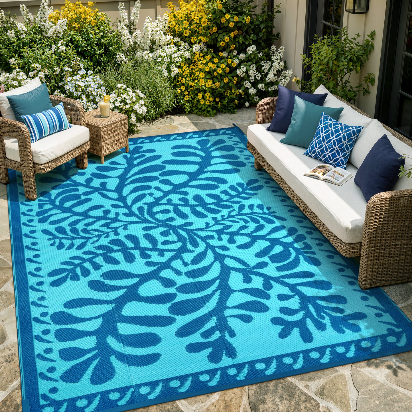 Wonnitar Outdoor Rug Patio Waterproof,Reversible Camping Rugs Plastic Straw Rv Rugs for Outside Under Awning,Portable Lightweight Carpet for Backyard