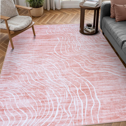 RUG ROBOT Abstract Area Rugs for Living Room, Soft Washable Rugs for Bedroom, Non-Slip Modern Wave Striped Large Accent Carpet for Dining Room Kitchen Nursery