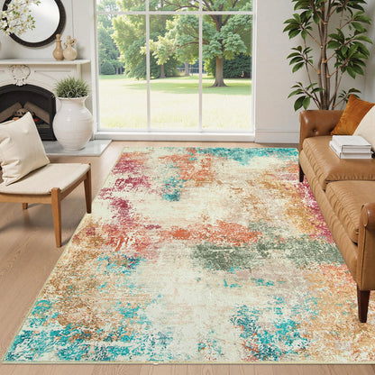 RUG ROBT Abstract Rug, Washable Bathroom Rug Non-Slip,Low-Pile Entryway Rug Indoor Mat,Soft Modern Throw Rug for Entrance Entry Kitchen Bedroom