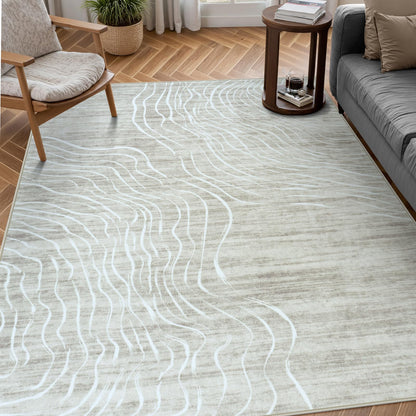 RUG ROBOT Abstract Area Rugs for Living Room, Soft Washable Rugs for Bedroom, Non-Slip Modern Wave Striped Large Accent Carpet for Dining Room Kitchen Nursery