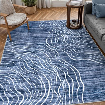 RUG ROBOT Abstract Area Rugs for Living Room, Soft Washable Rugs for Bedroom, Non-Slip Modern Wave Striped Large Accent Carpet for Dining Room Kitchen Nursery