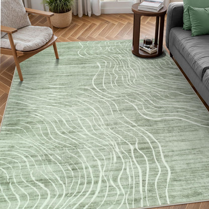 RUG ROBOT Abstract Area Rugs for Living Room, Soft Washable Rugs for Bedroom, Non-Slip Modern Wave Striped Large Accent Carpet for Dining Room Kitchen Nursery