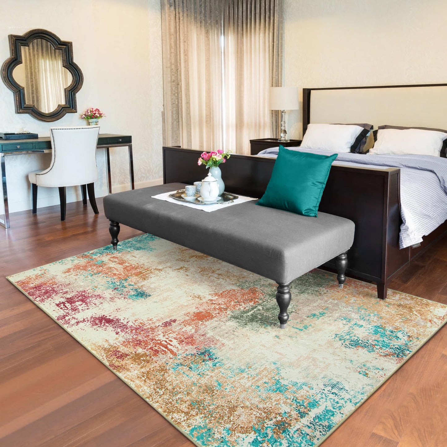 RUG ROBT Abstract Rug, Washable Bathroom Rug Non-Slip,Low-Pile Entryway Rug Indoor Mat,Soft Modern Throw Rug for Entrance Entry Kitchen Bedroom