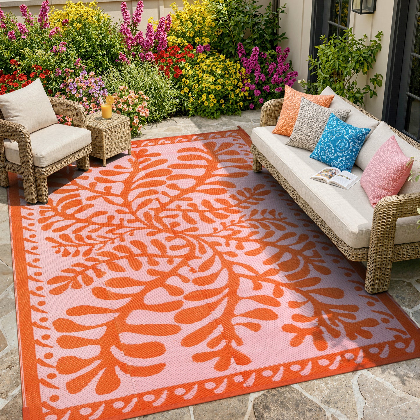 Wonnitar Outdoor Rug Patio Waterproof,Reversible Camping Rugs Plastic Straw Rv Rugs for Outside Under Awning,Portable Lightweight Carpet for Backyard