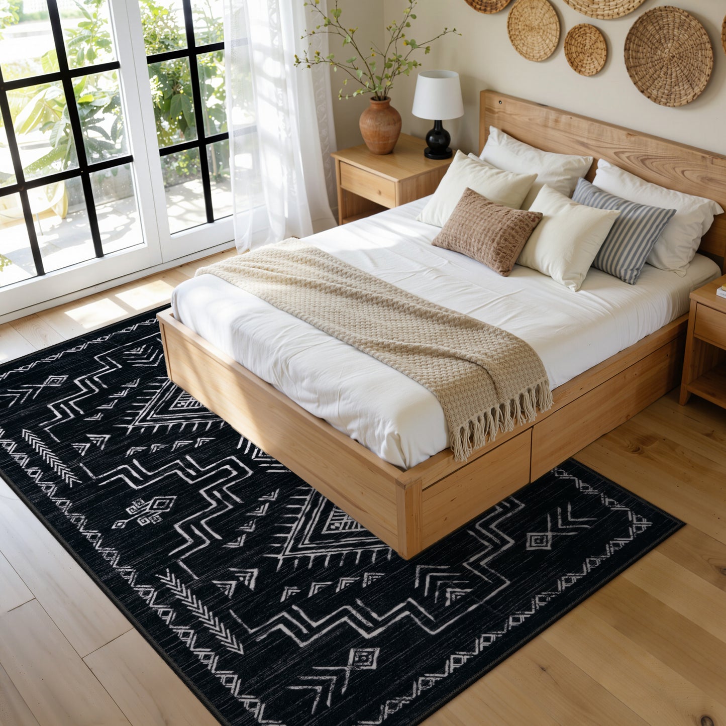 Lahome Moroccan Washable Area Rug - Western & Aztec Tribal Design, Soft Non-Slip Stain Resistant Carpet for Living Room, Bedroom, Dining Room, and Office