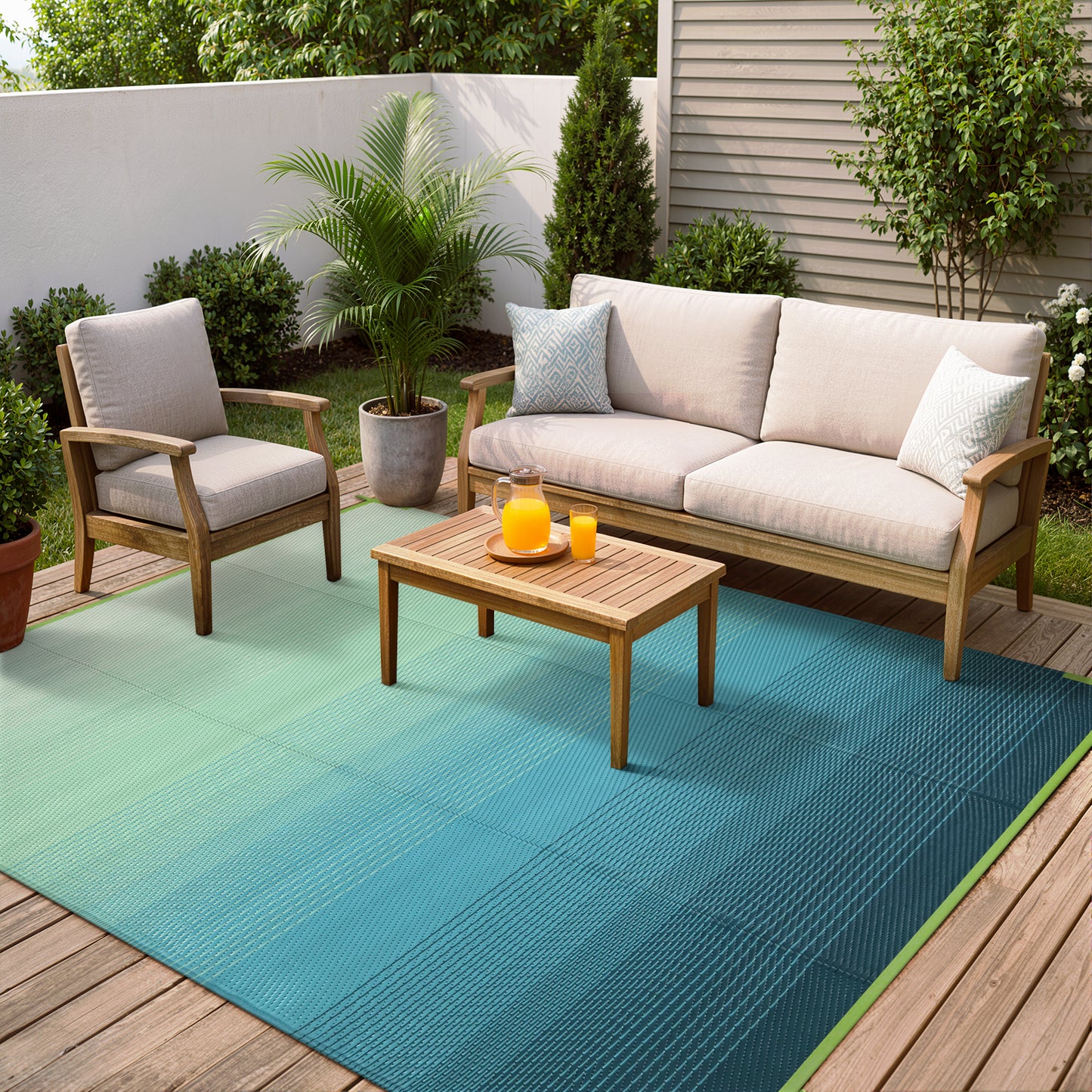 SUNDEREY Outdoor Rug, Waterproof Reversible Plastic Straw Mat for Patio, RV & Camping - Lightweight Carpet for Deck, Balcony & Backyard