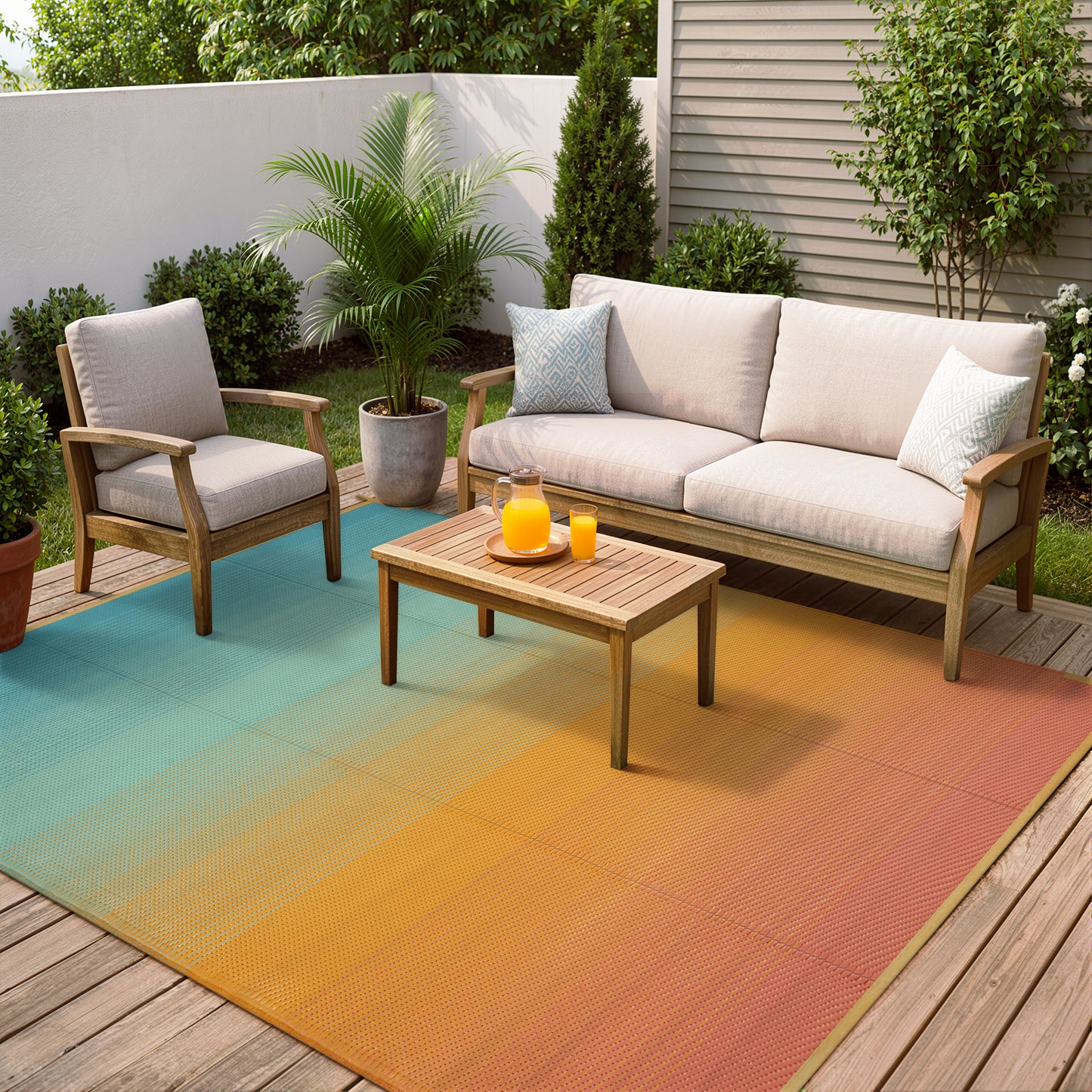 SUNDEREY Outdoor Rug, Waterproof Reversible Plastic Straw Mat for Patio, RV & Camping - Lightweight Carpet for Deck, Balcony & Backyard