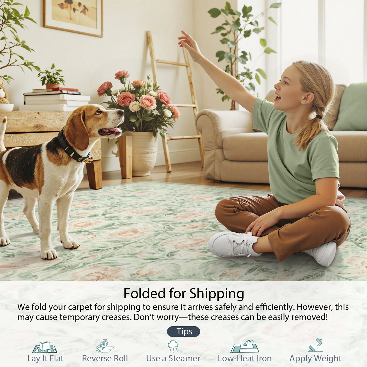 Lahome Decor Floral Living Room Rugs,Boho Area Rug for Bedroom Machine Washable Rug- Non-Slip Soft Indoor Carpet, Stain Resistant Low Pile for Farmhouse,Dining Room,Office