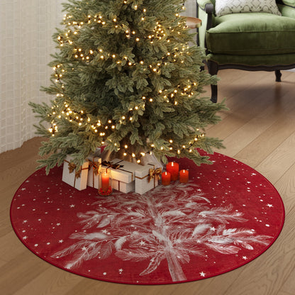 Lahome Christmas Round Rug Area Rug Red Christmas Tree Rug Washable Rug Indoor Carpet Decorative Circle Rug Round Non Slip Soft Rug Holiday Decor for Kitchen Bedroom Nursery